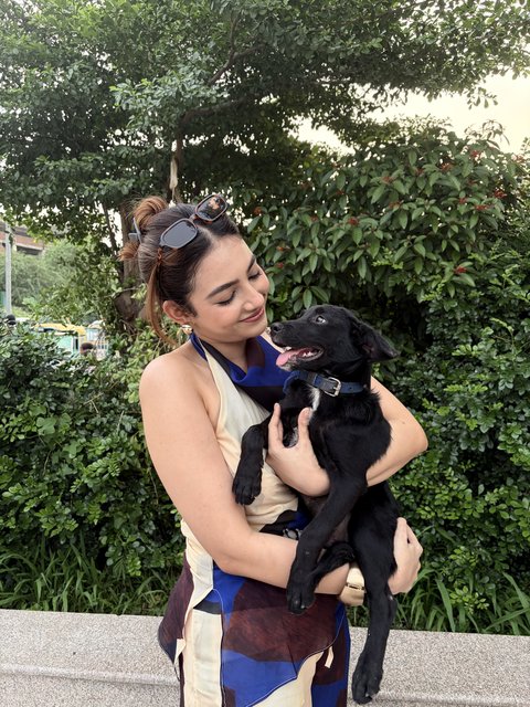 Shrestha Dutta with a rescued dog, a candid quiet moment