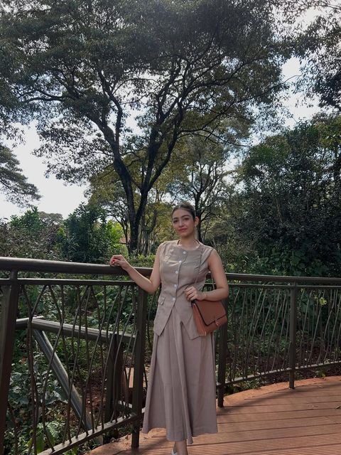 Shrestha Dutta on a treetop walkway in a Kenyan nature reserve